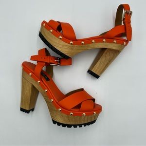 Polo Ralph Lauren Orange Peep Toe Chunky Platform Heels